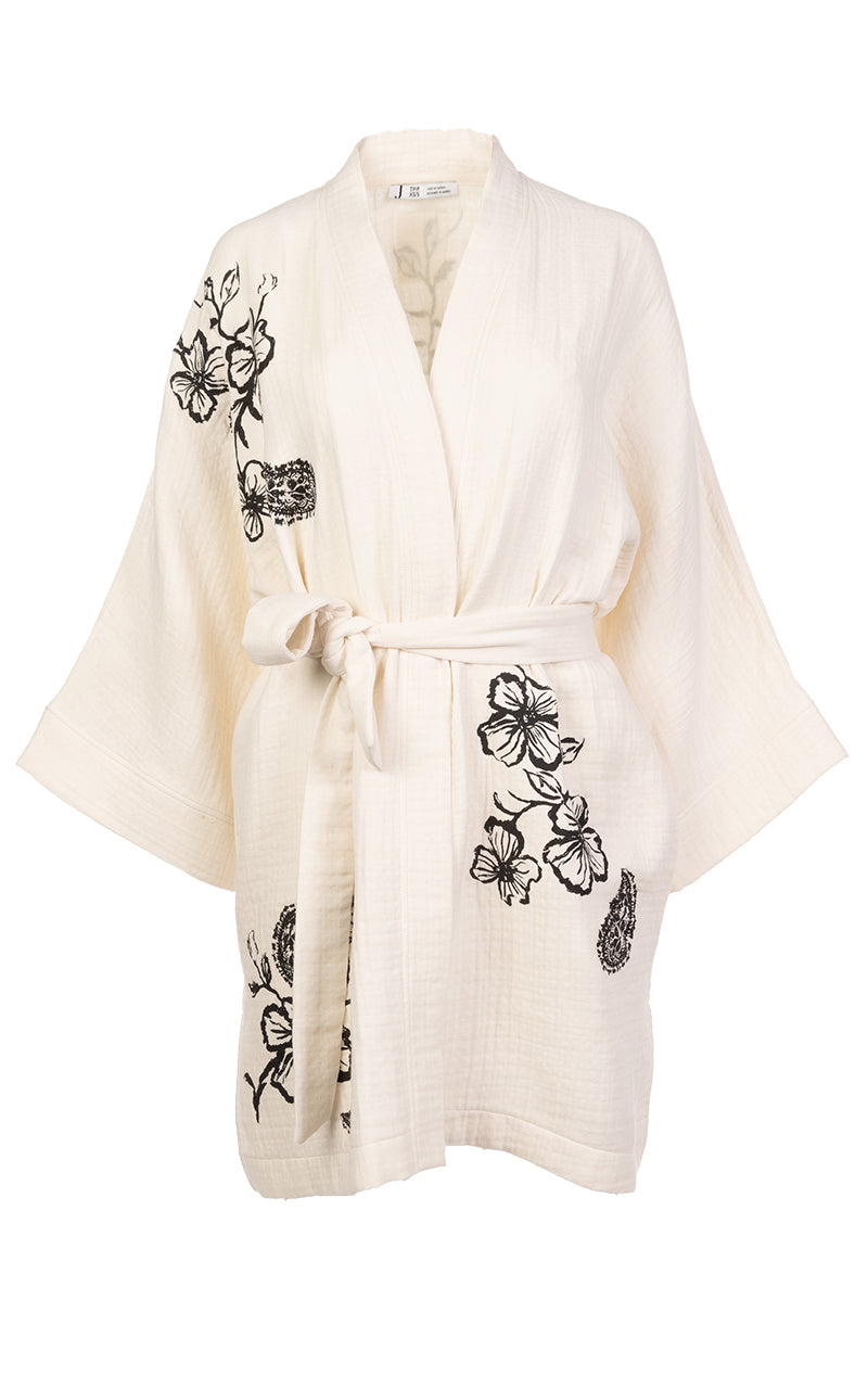 Kimono détente blanc ample avec imprimé | Idalia JOELLE Collection