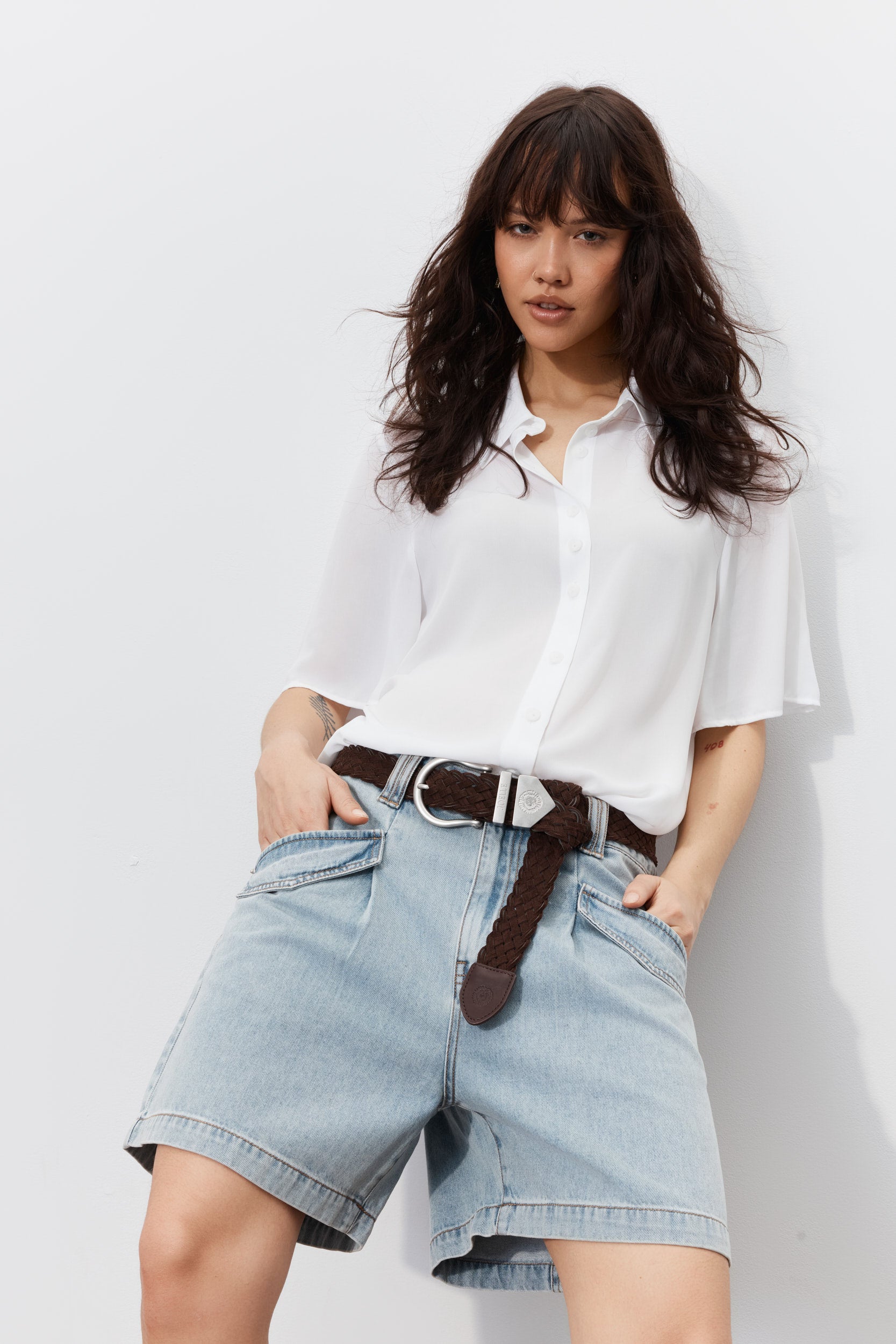 Renka | Short denim bleu pâle délavé