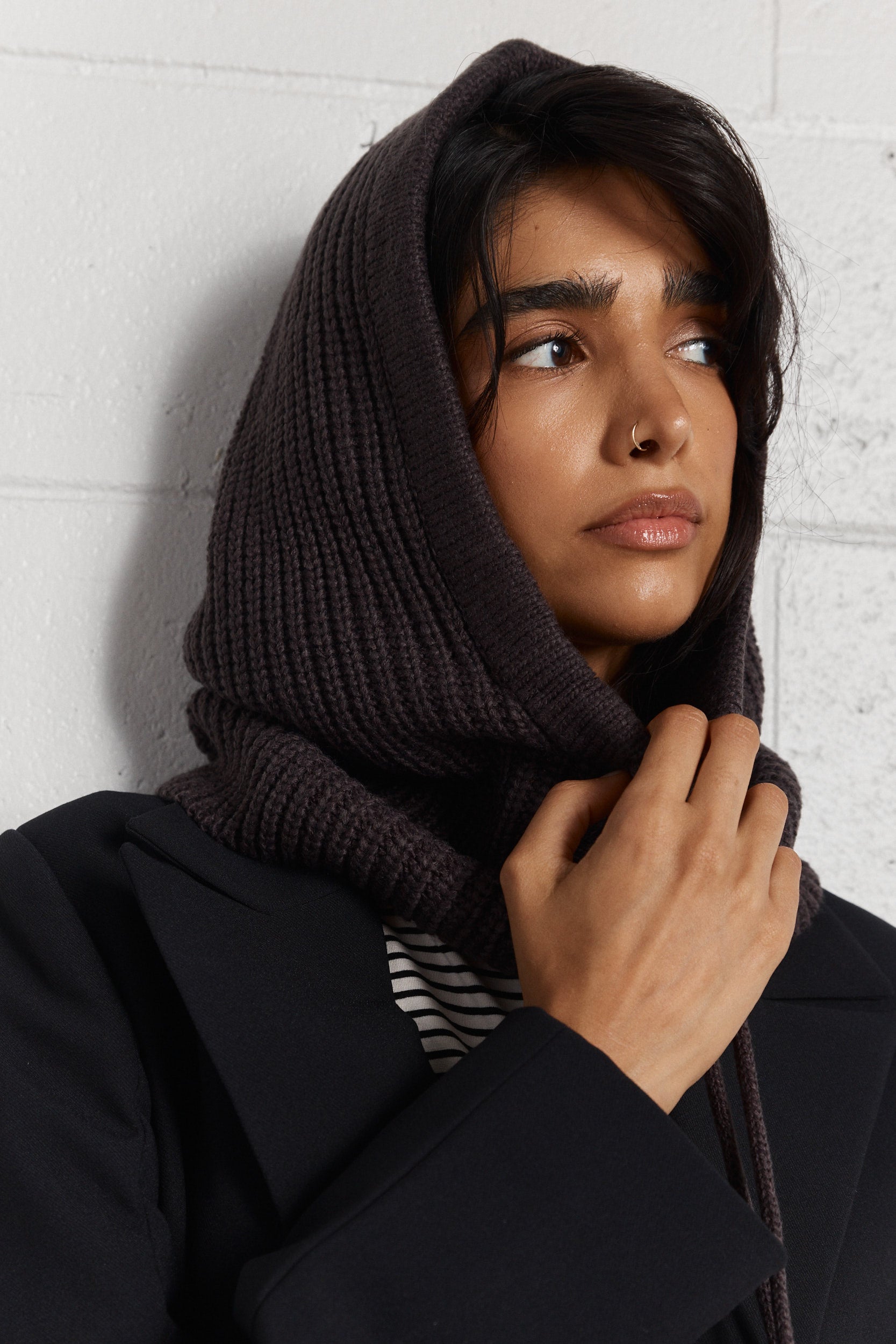 Effie | Cagoule côtelée gris foncé