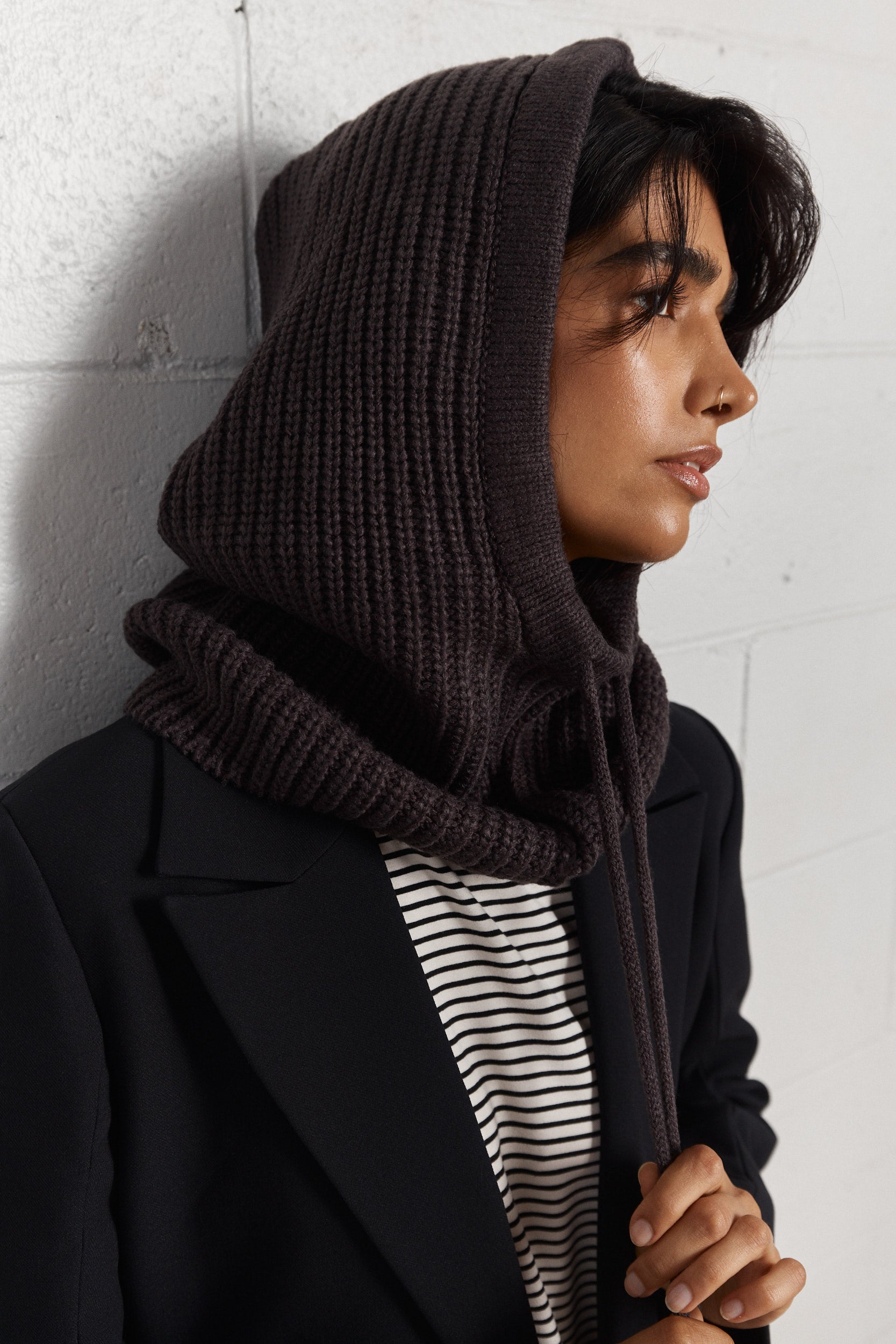 Effie | Cagoule côtelée gris foncé