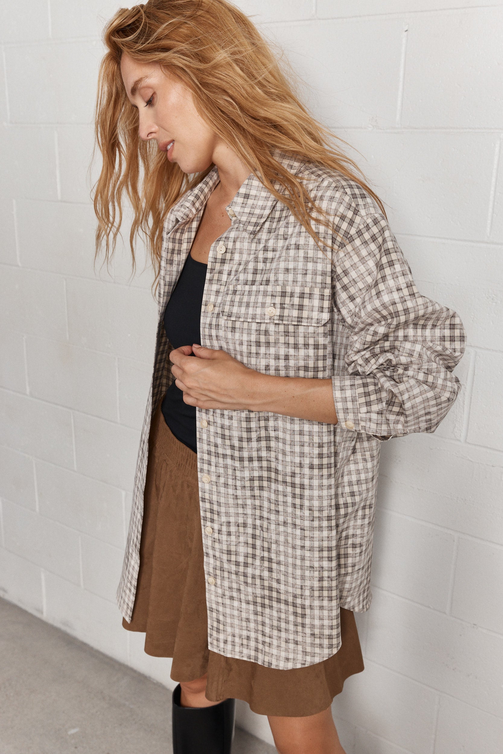 Bodhison | Cream Plaid Oversized Shirt