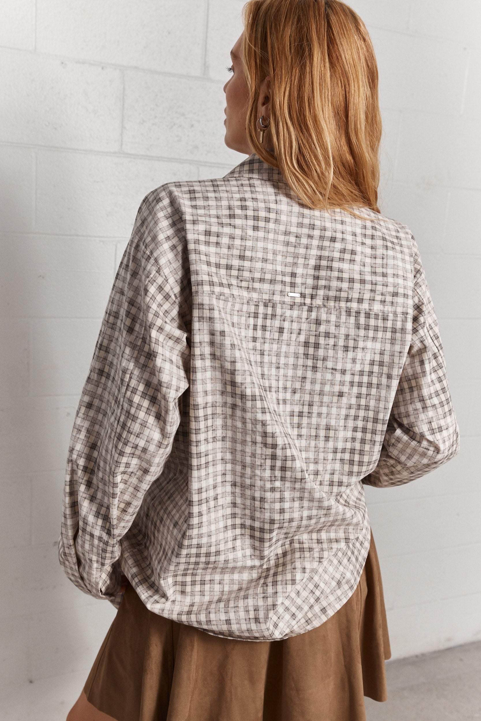 Bodhison | Cream Plaid Oversized Shirt