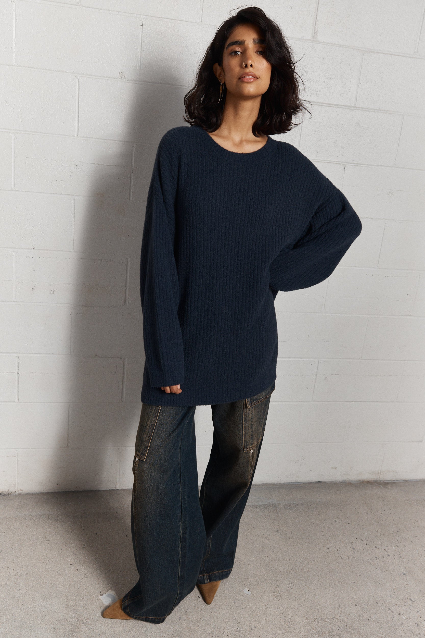 Dakota | Chandail bleu foncé en tricot