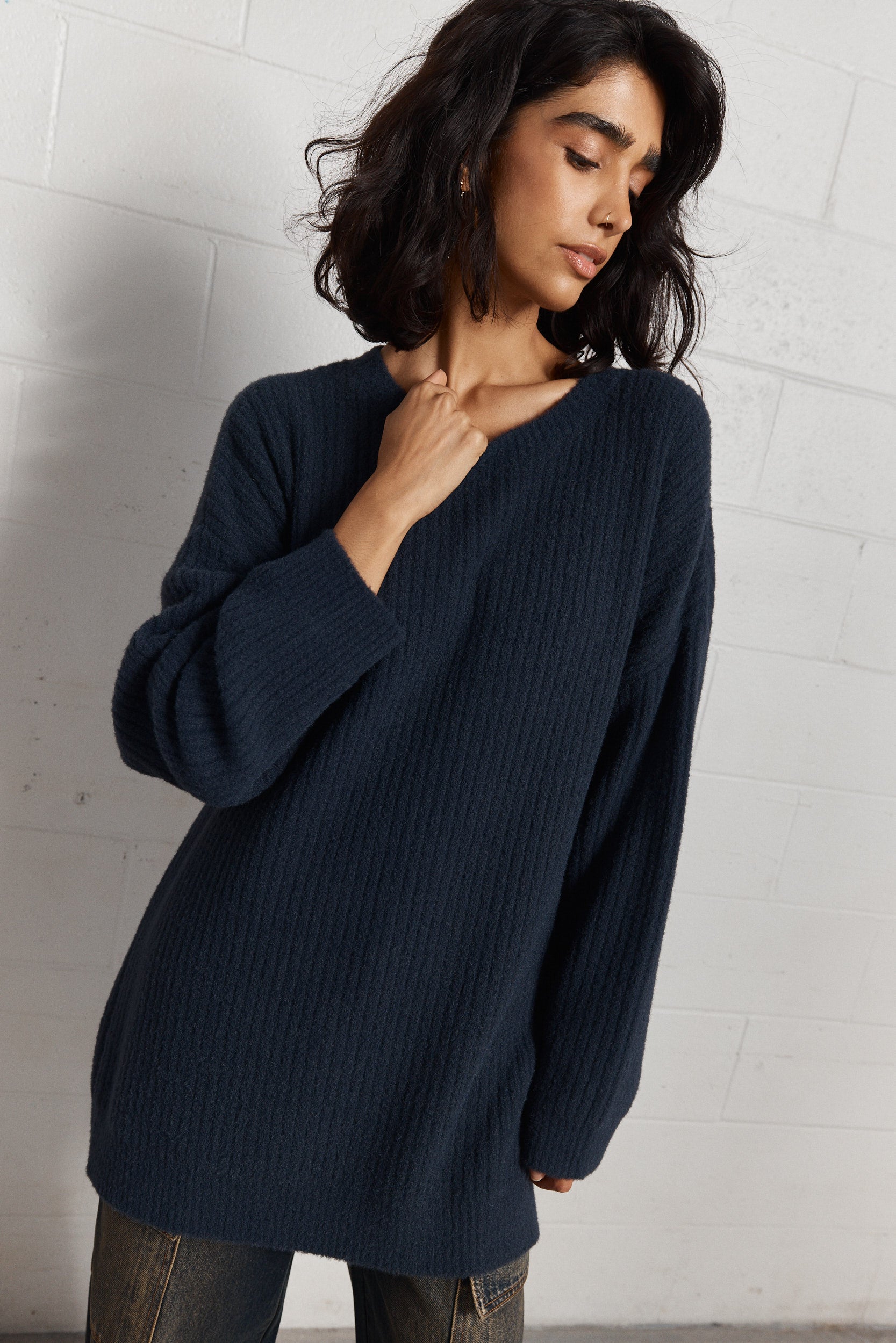Dakota | Chandail bleu foncé en tricot