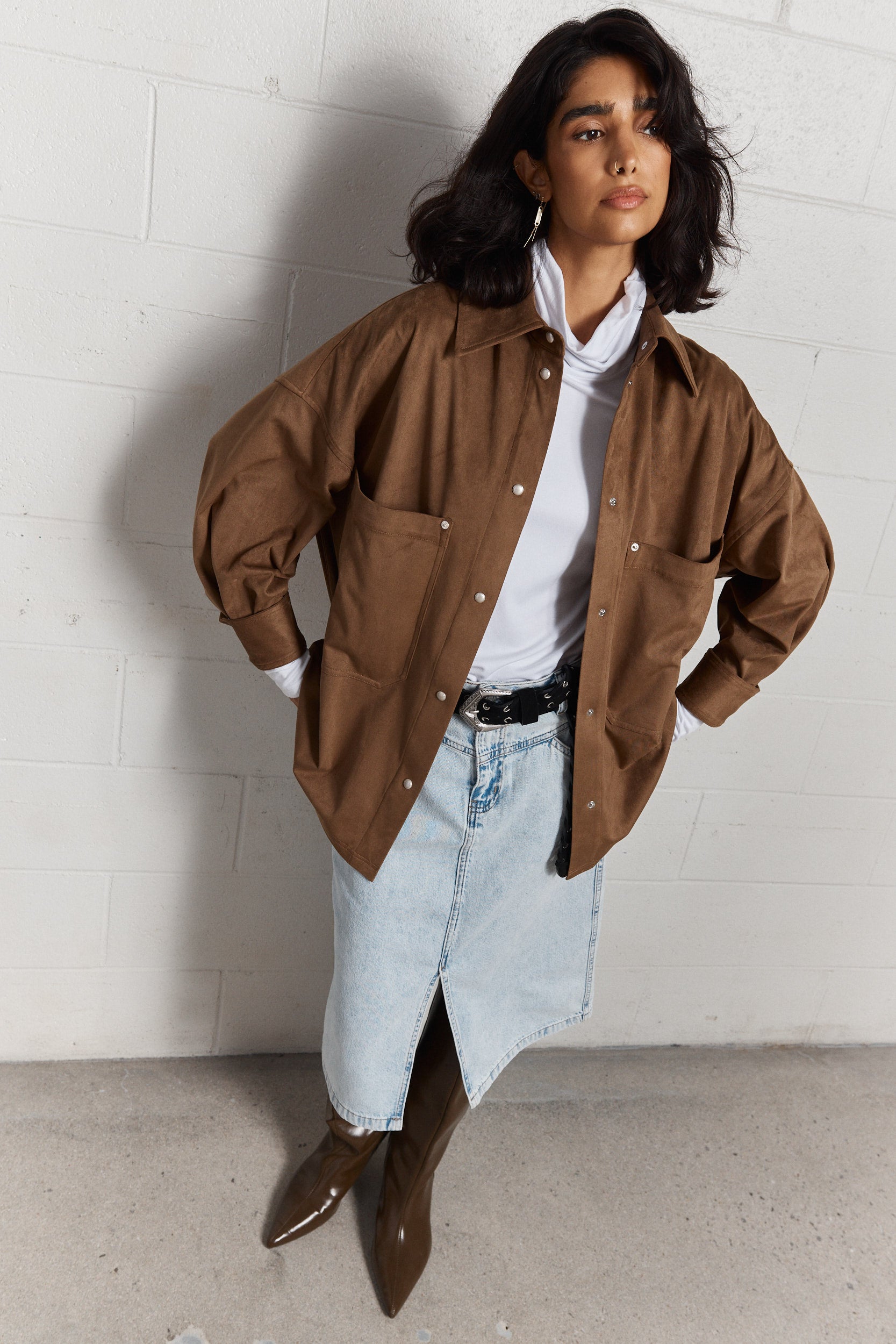 Stephanie | Veste brune en faux suède