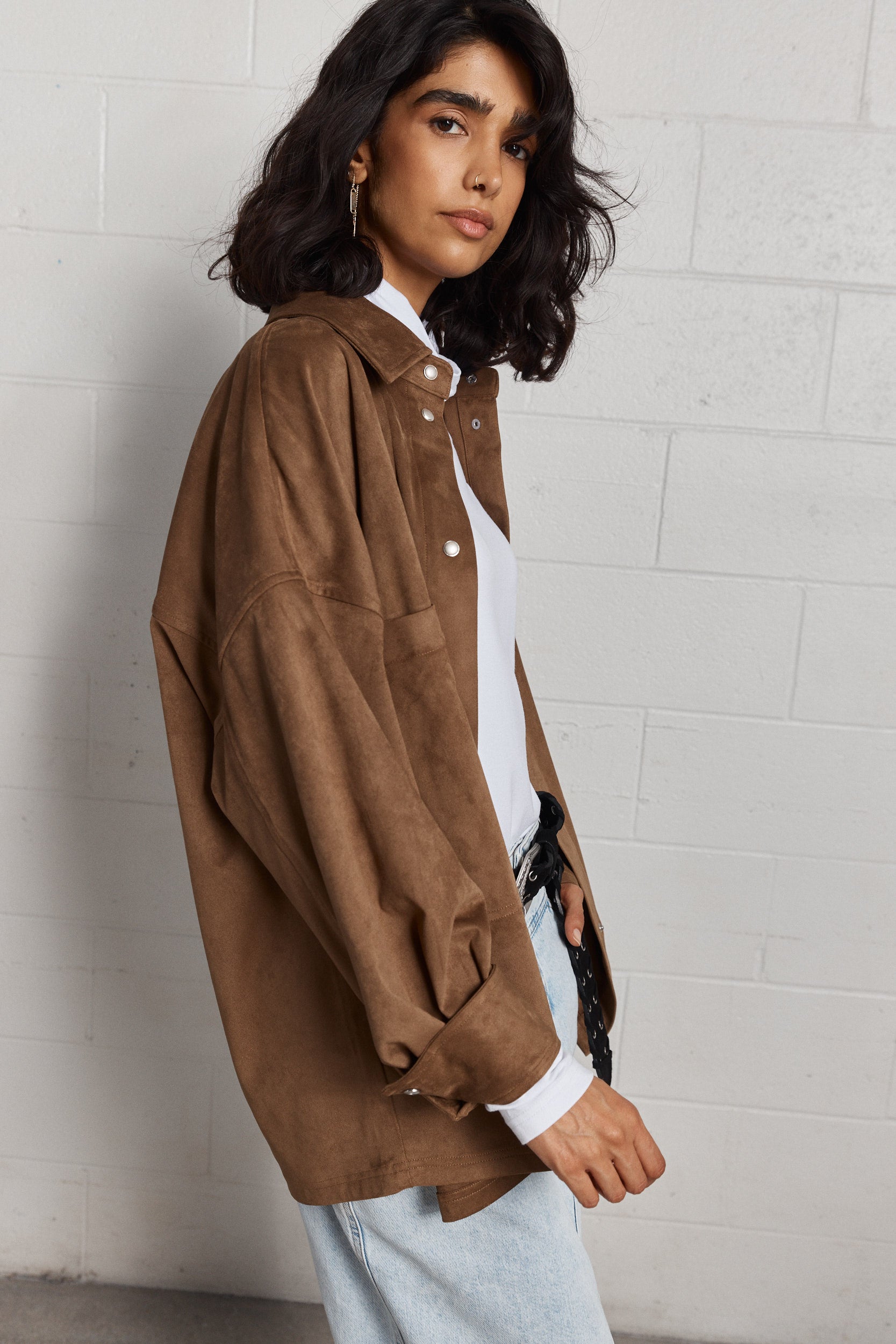 Stephanie | Veste brune en faux suède