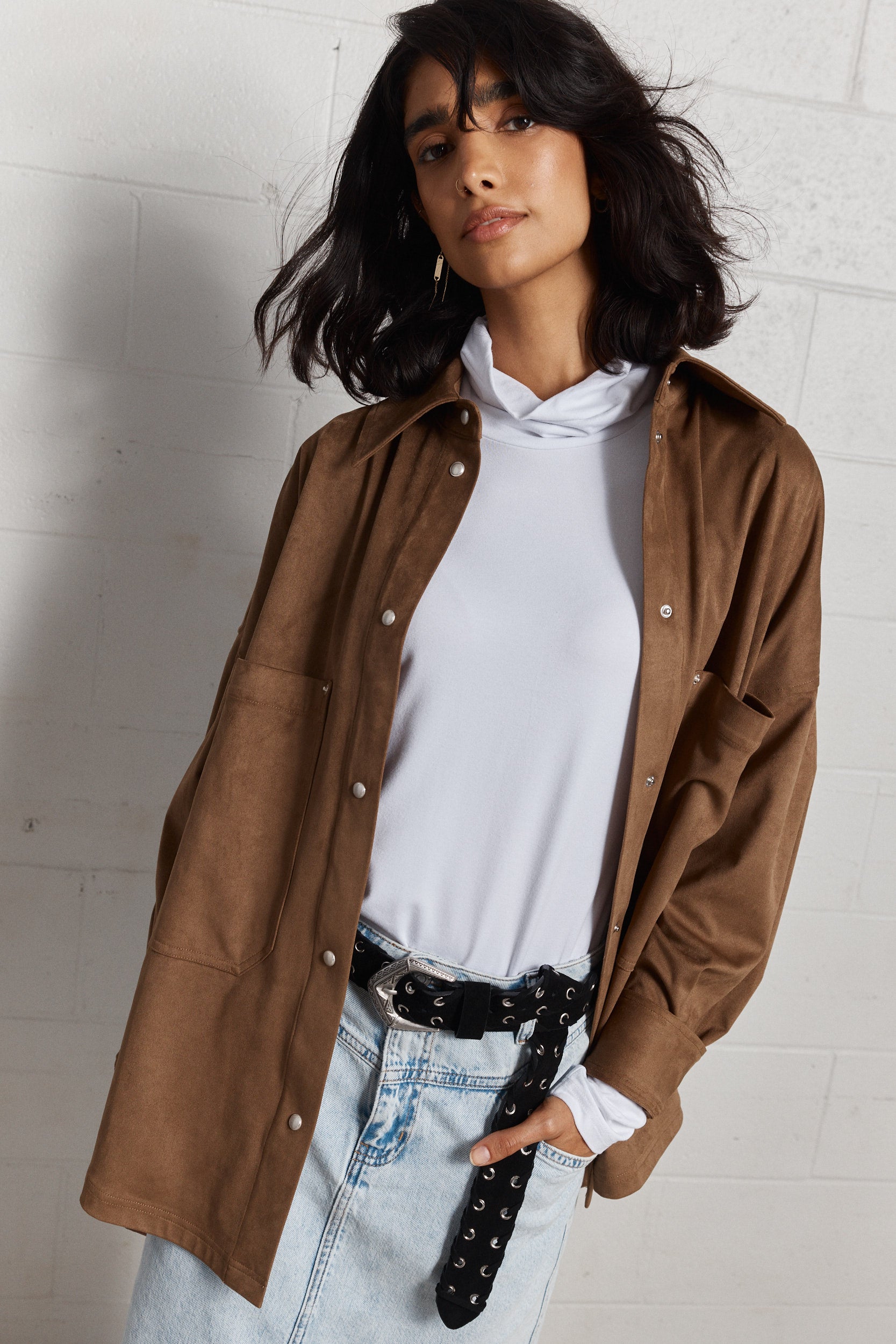 Stephanie | Veste brune en faux suède