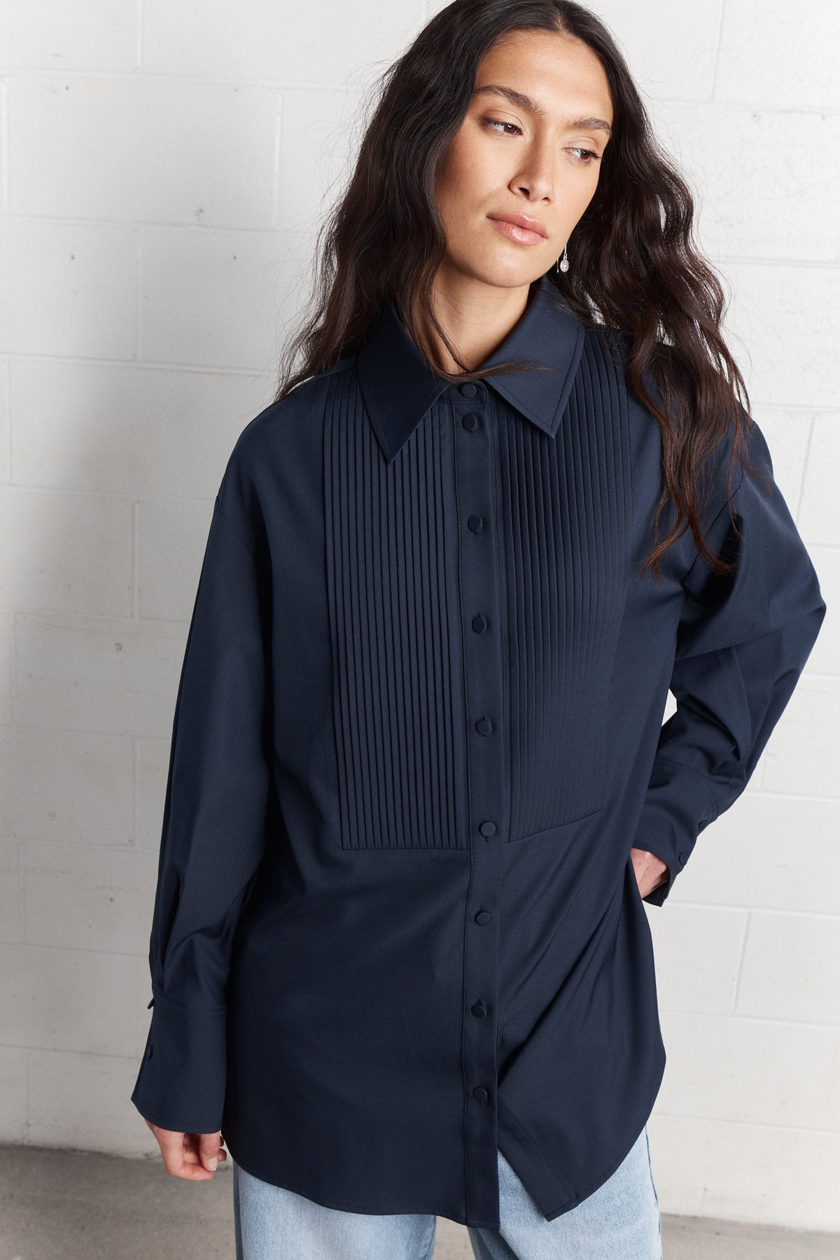 Gozen | Navy oversized shirt with pleated details