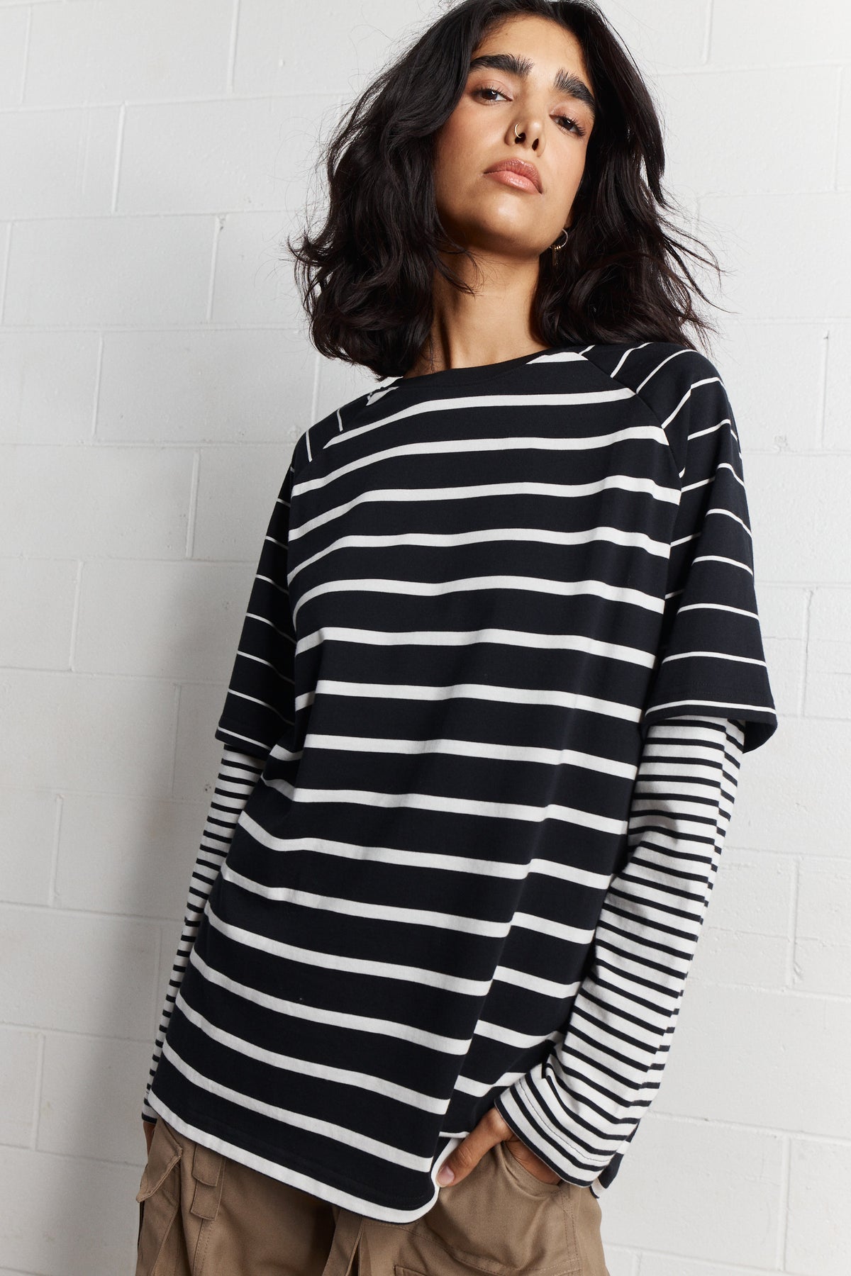 Yohan | Oversized striped layered sweater 