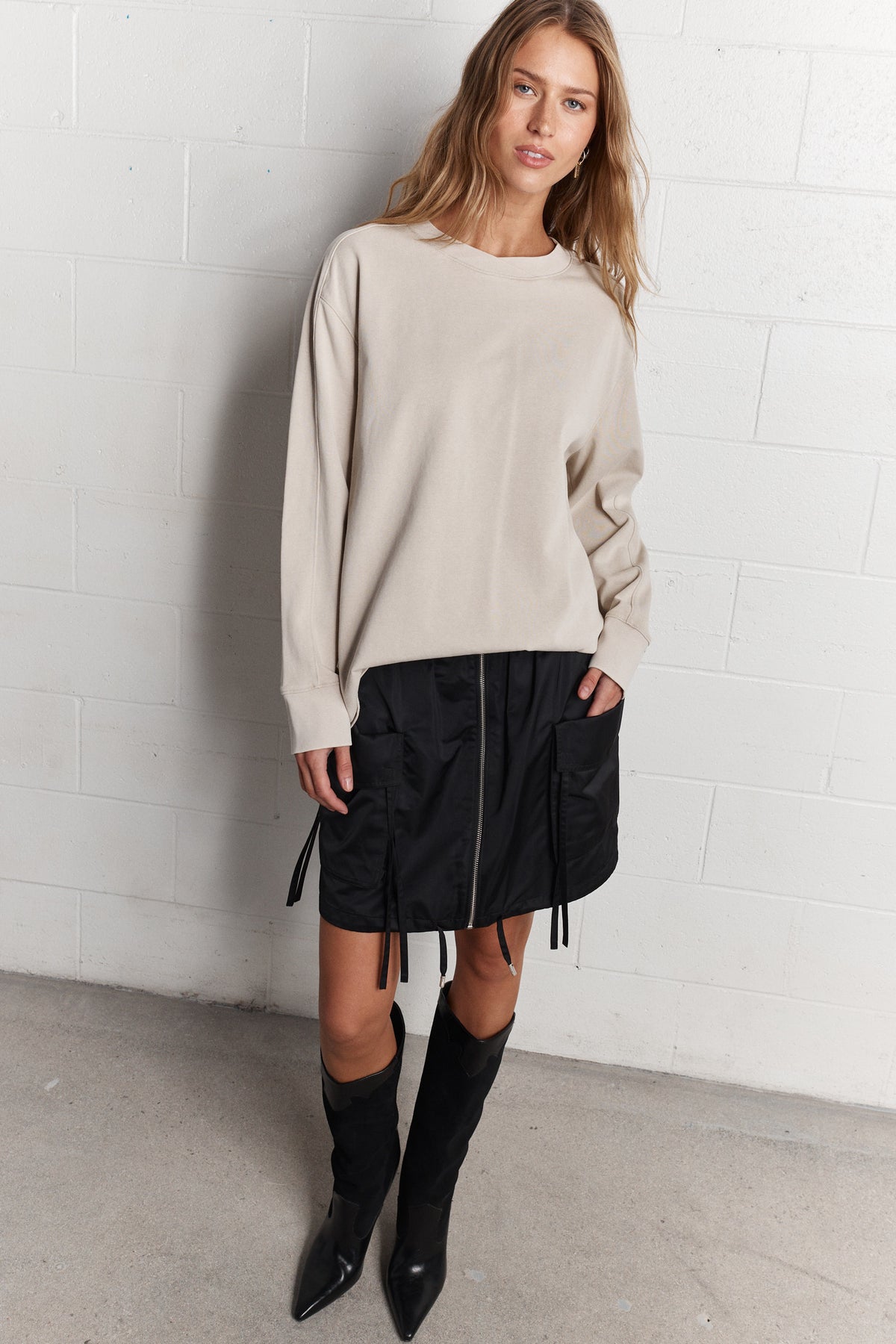 Alesia | Chandail beige délavé à manches longues