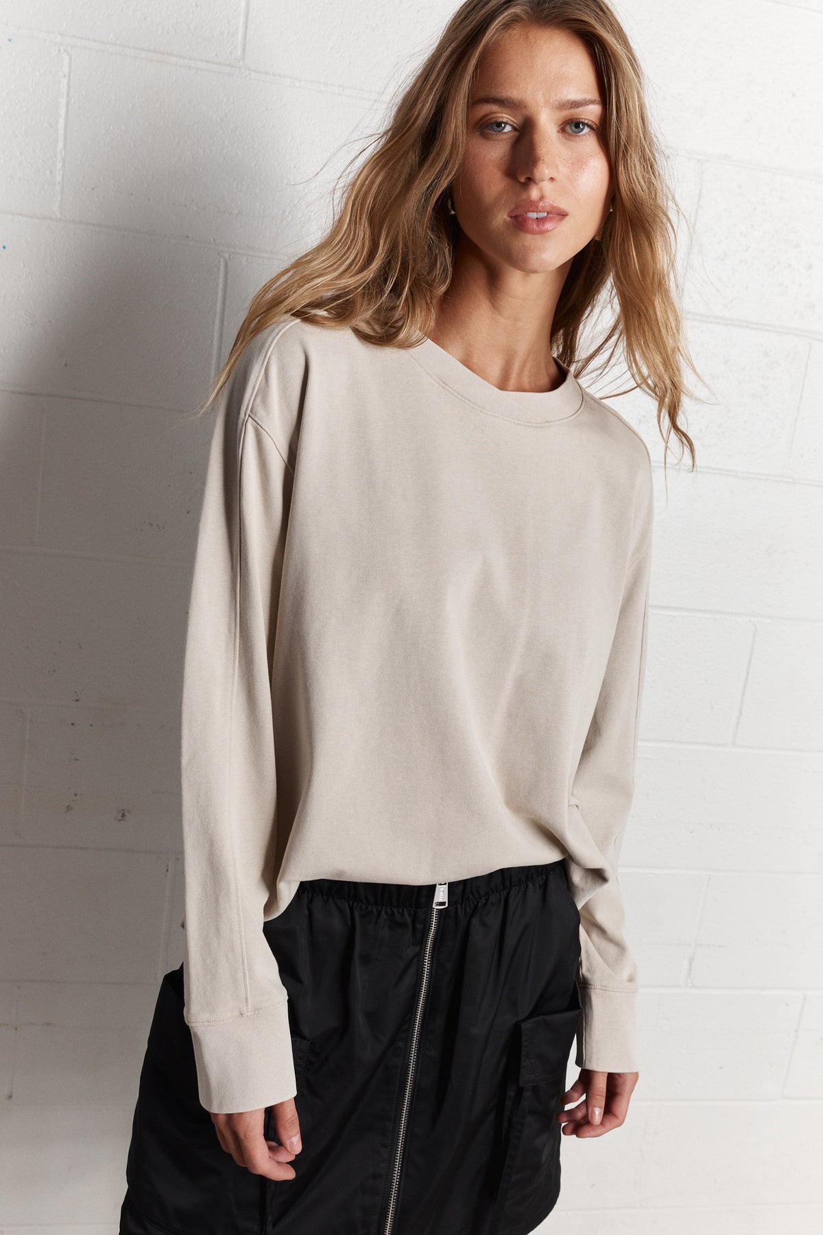 Alesia | Chandail beige délavé à manches longues