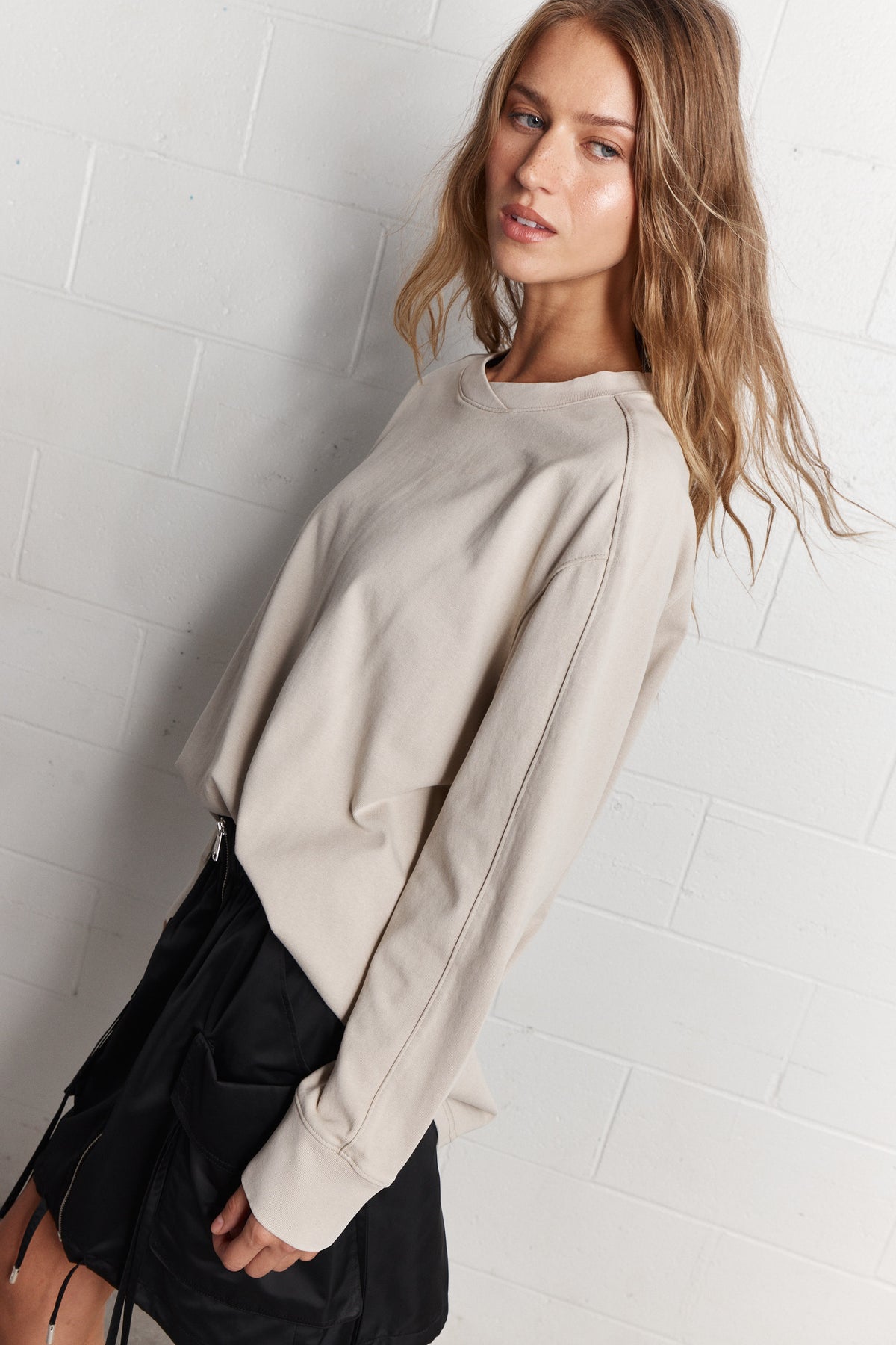 Alesia | Chandail beige délavé à manches longues