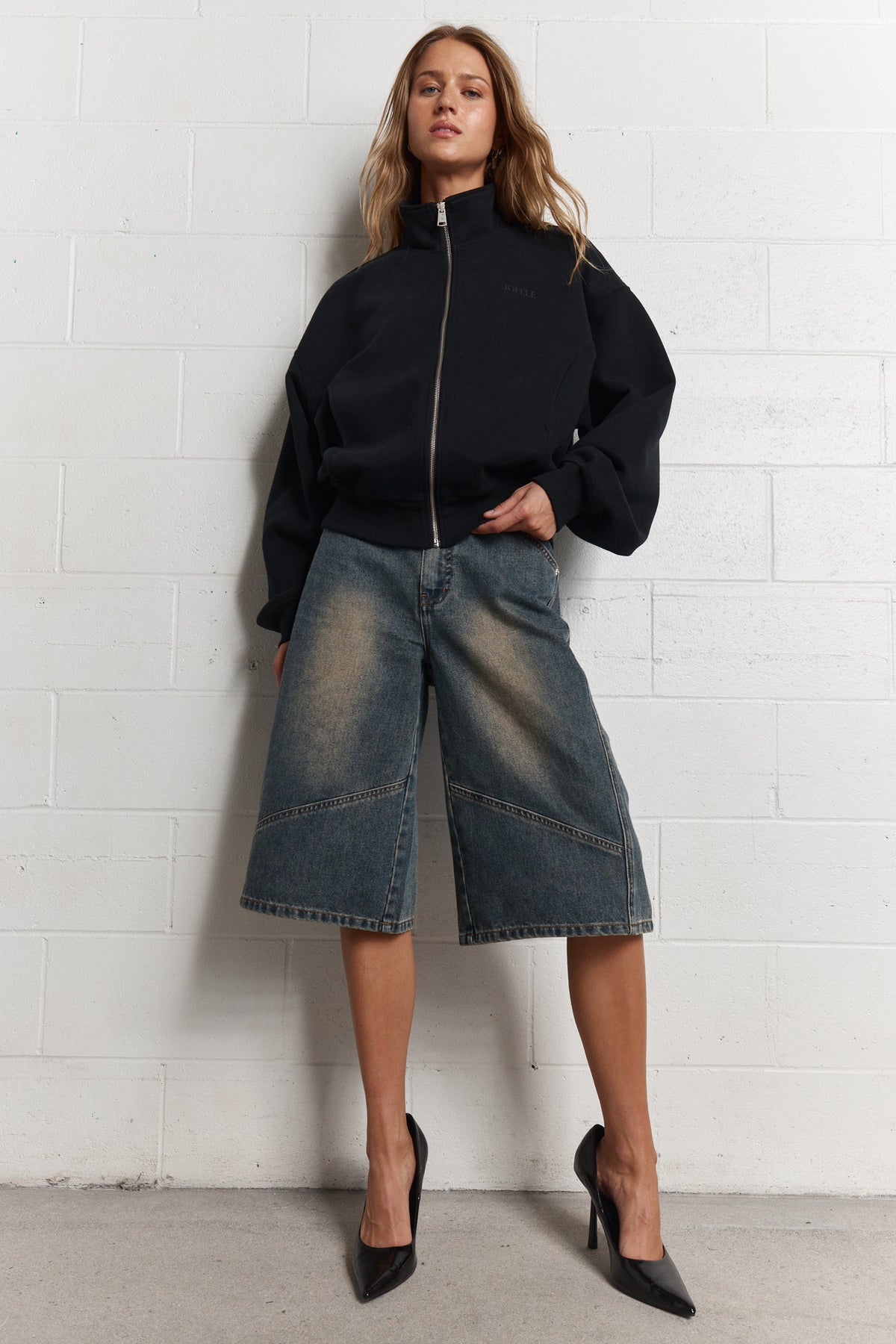 Hill | Short long en denim bleu délavé