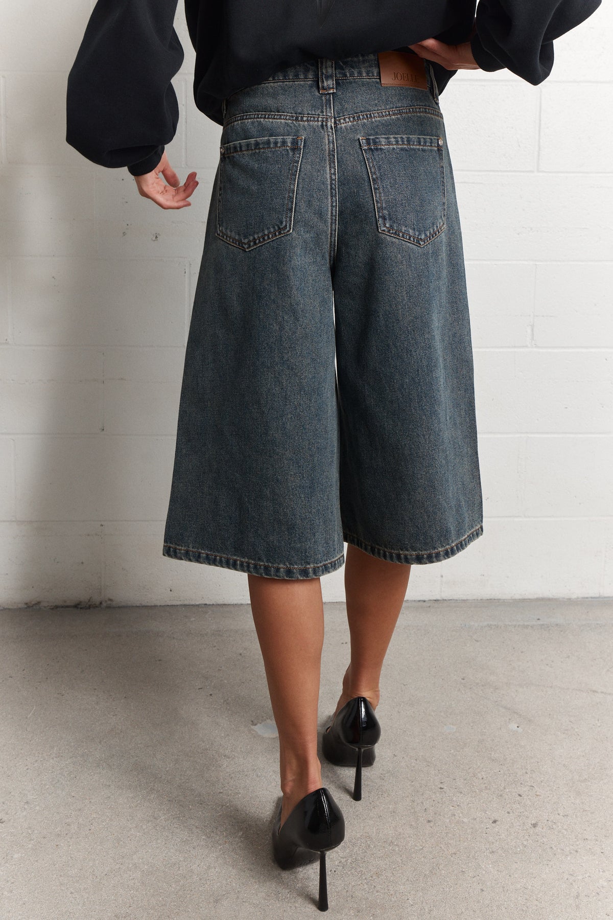 Hill | Short long en denim bleu délavé