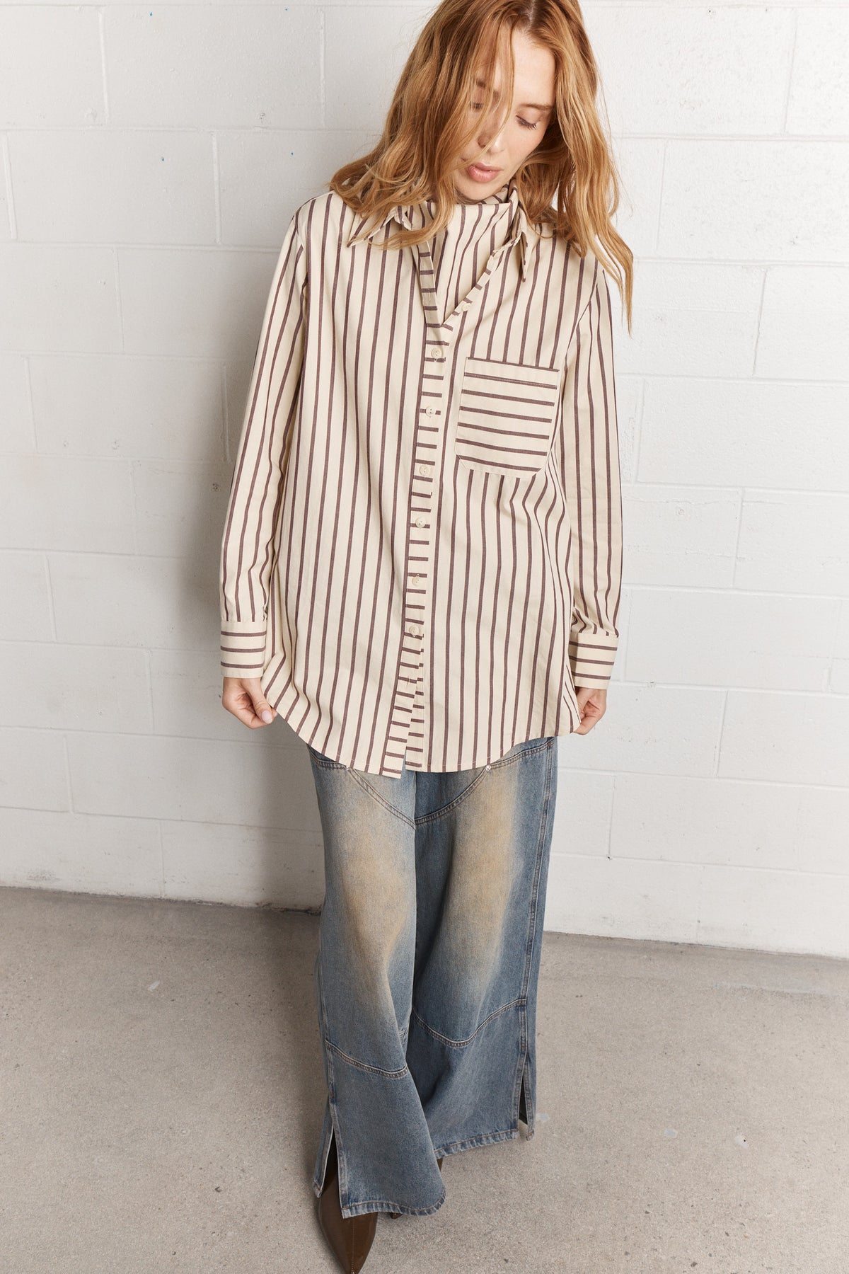 Billy | Chemise beige ample à rayures