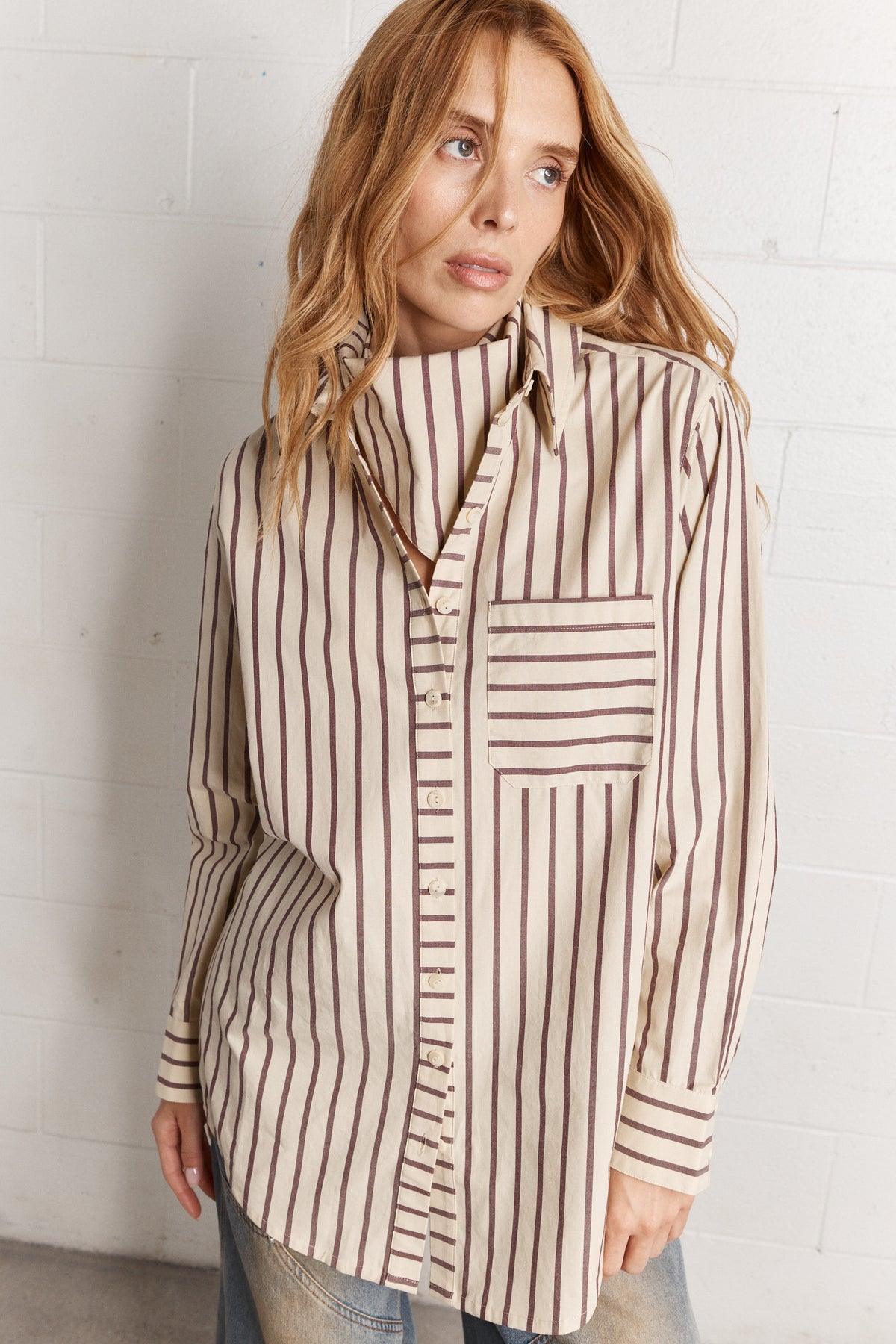 Billy | Chemise beige ample à rayures