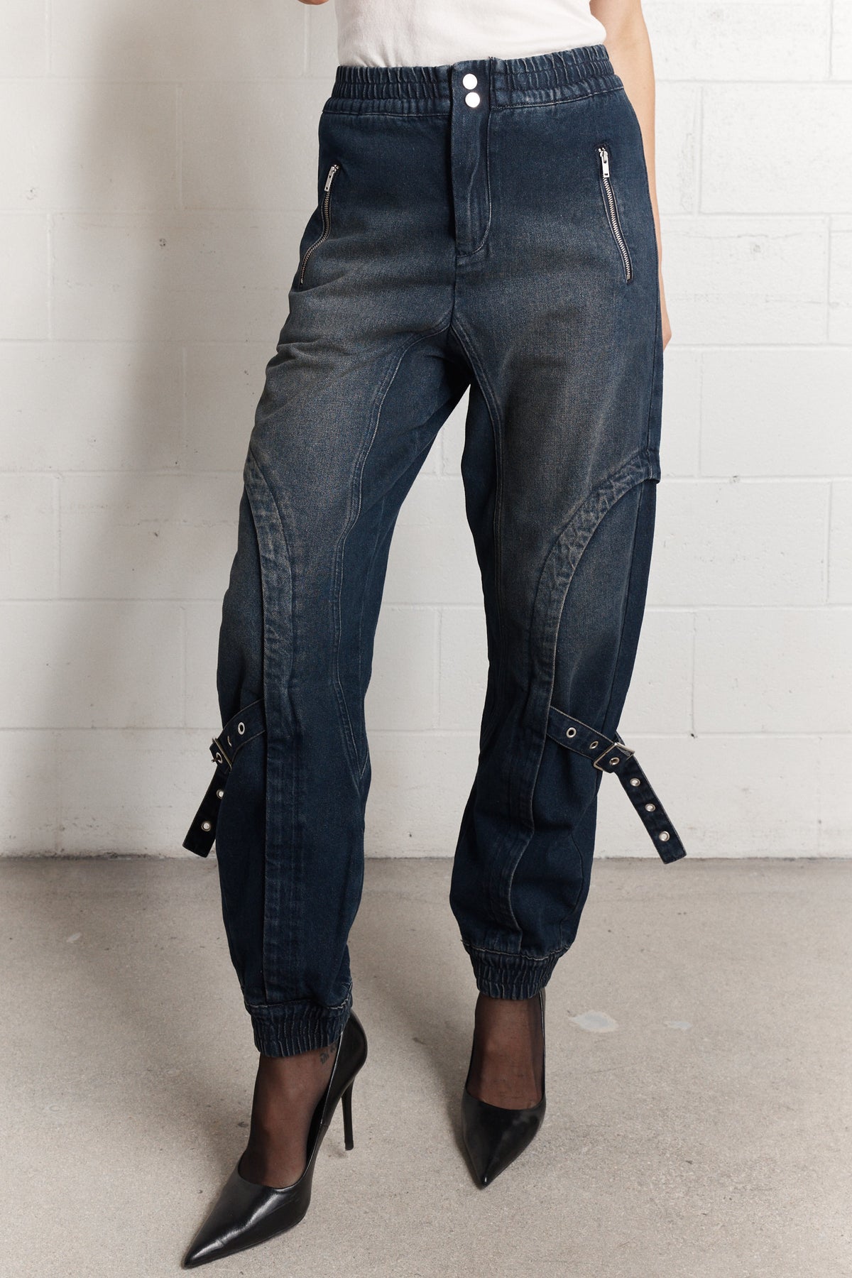 Manny | Dark blue sand-washed baggy jeans