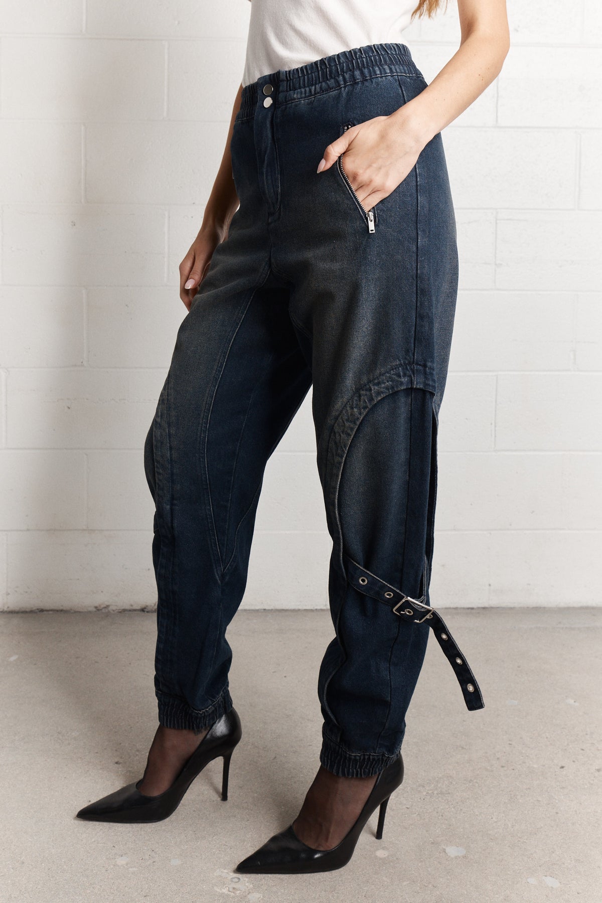 Manny | Dark blue sand-washed baggy jeans