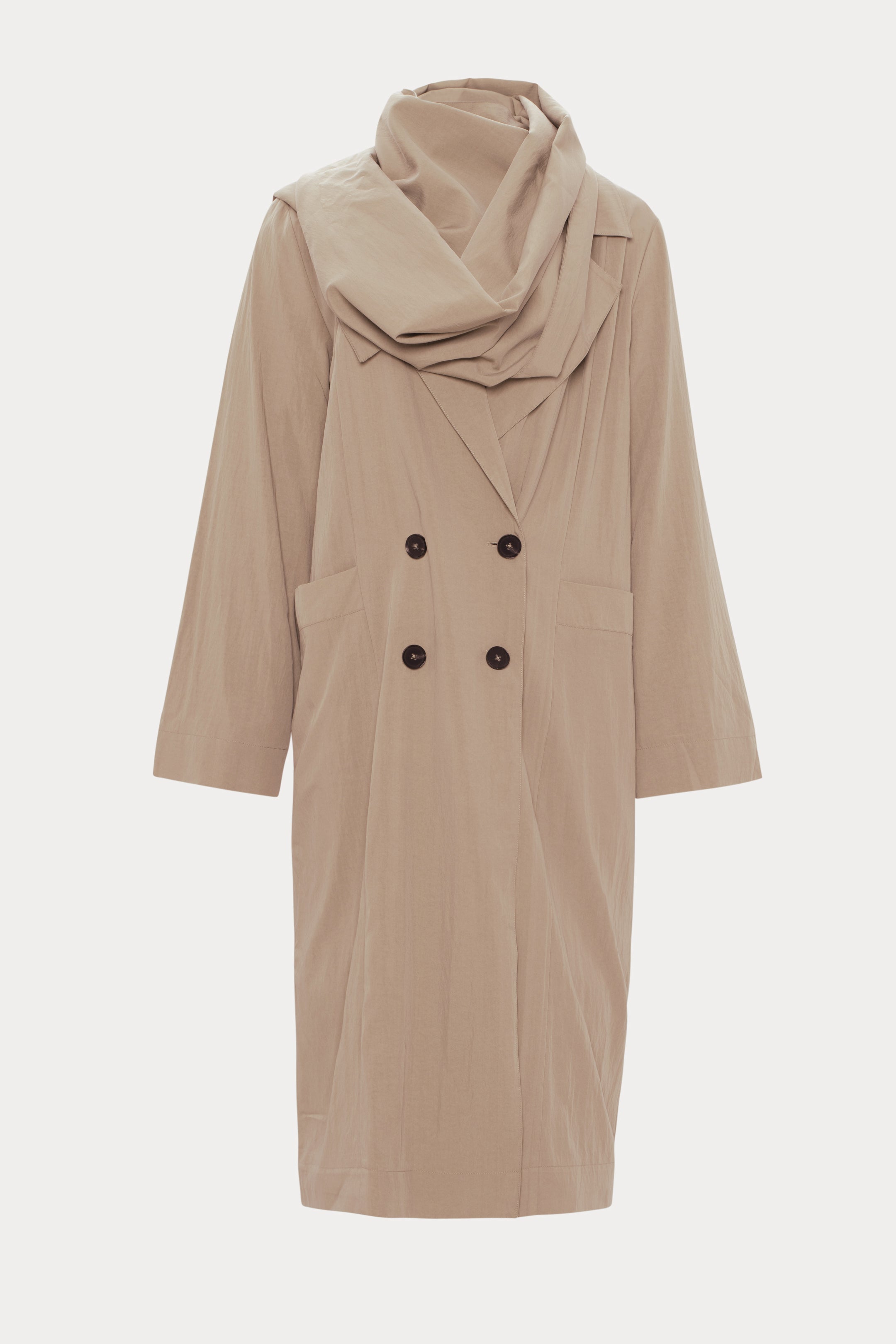 Flench | Veste beige avec foulard intégré