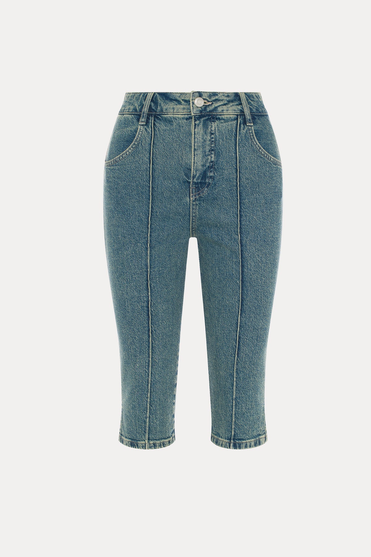 Jim | Jean capri ajusté bleu délavé
