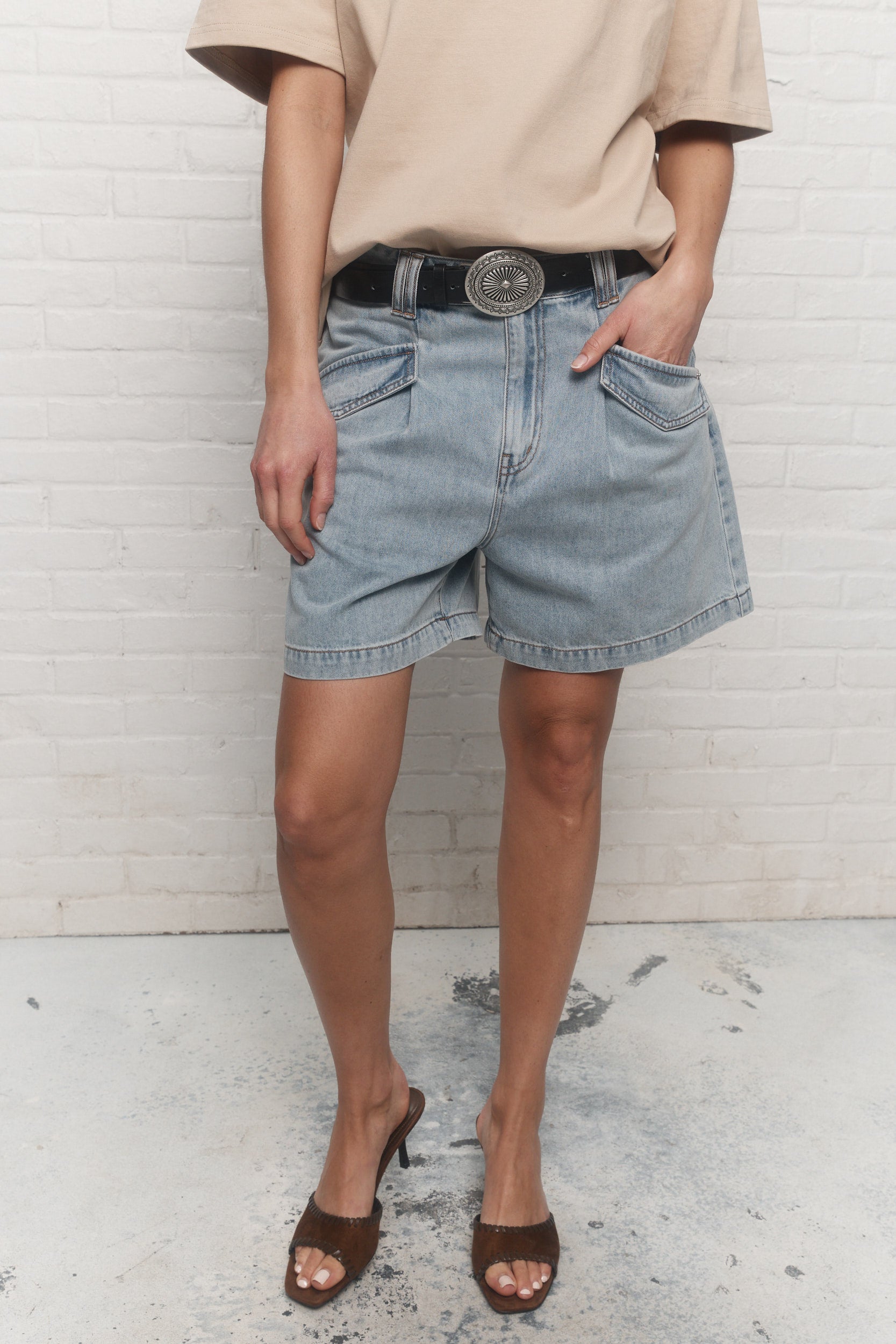 Renka | Short denim bleu pâle délavé