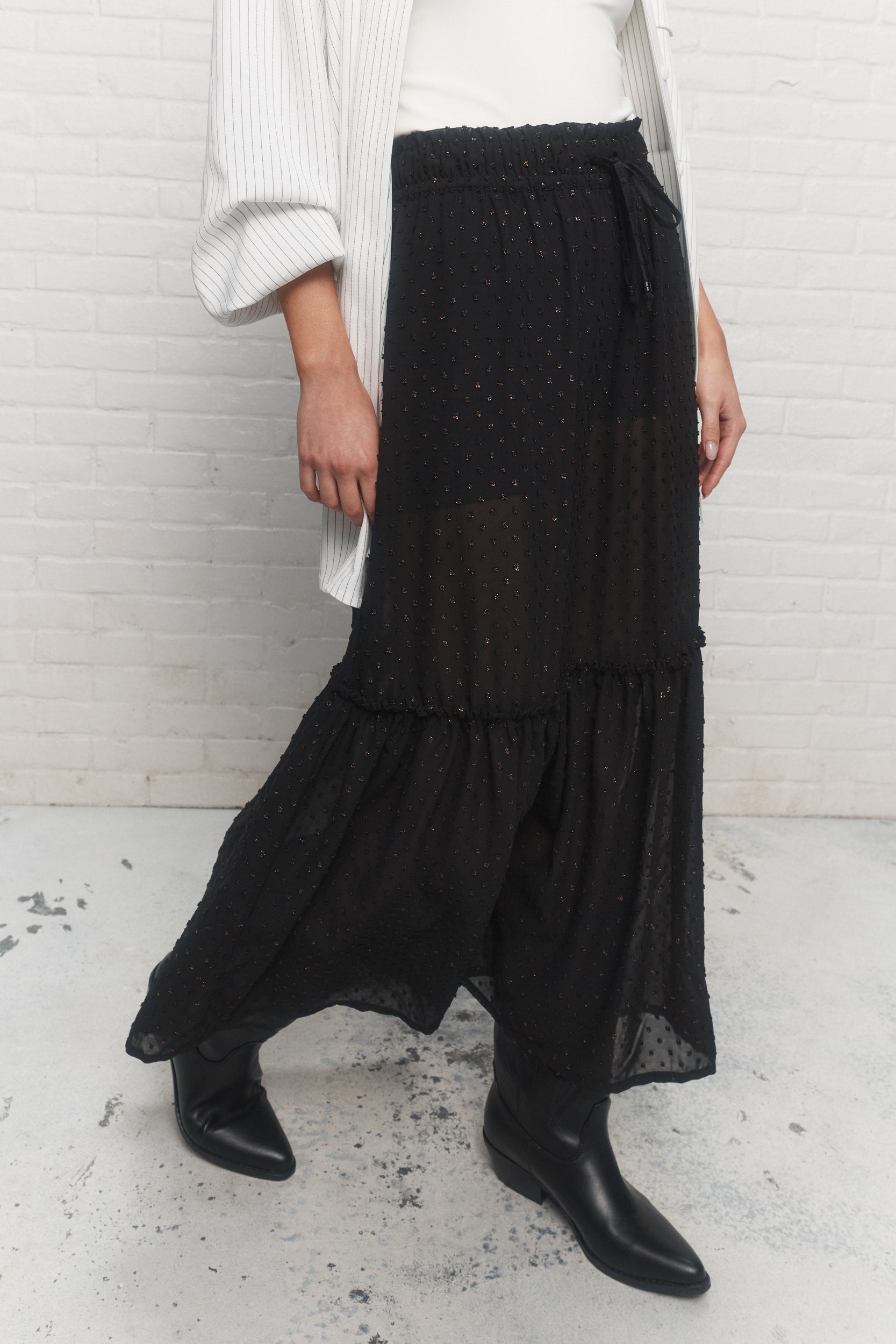 Diem | Black sheer long skirt