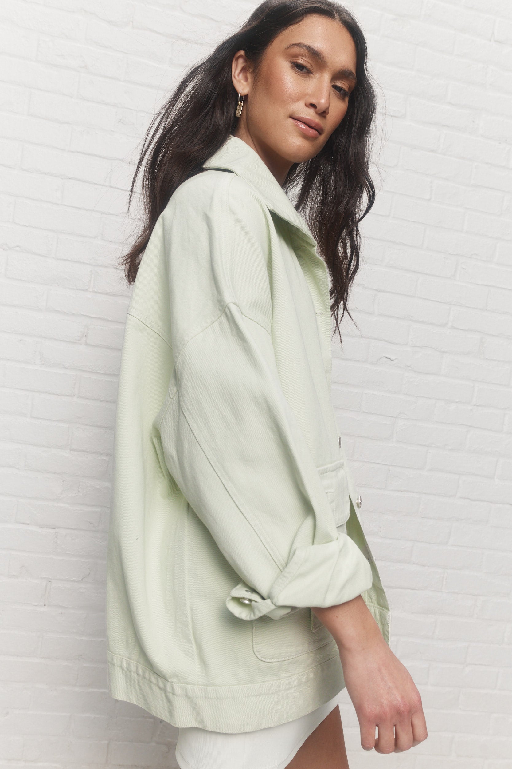 Helix | Veste en denim vert pâle délavé