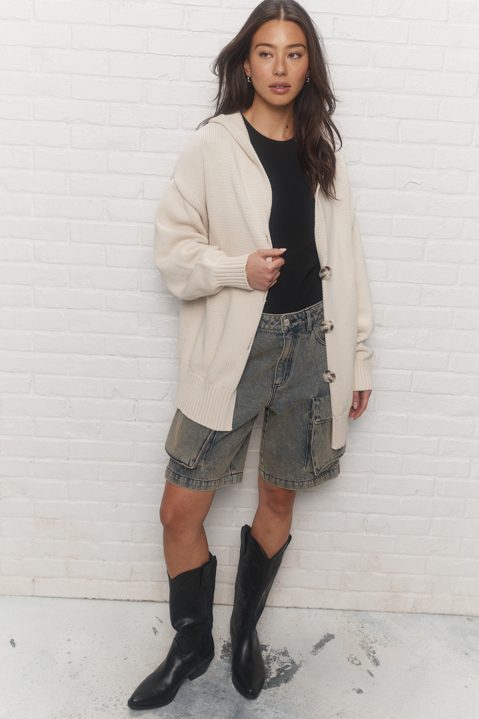 Donatella | Veste tricot crème à capuchon
