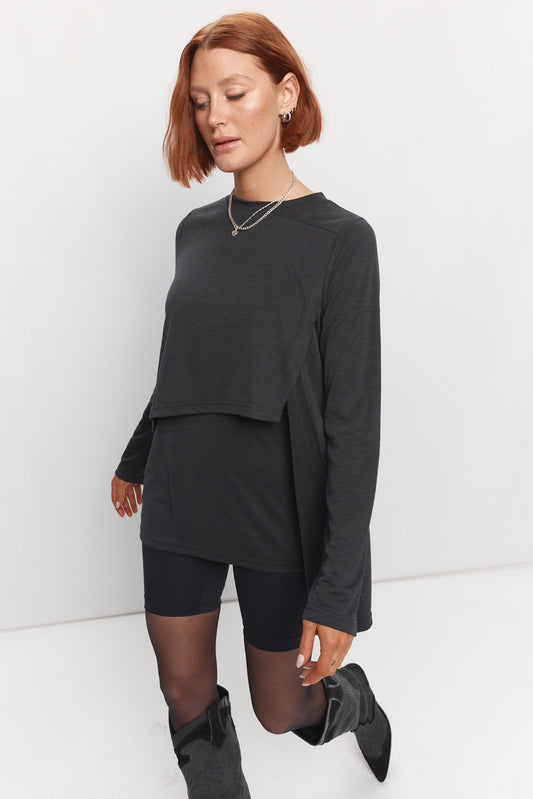 Black sweater with asymmetrical inserts | Earth