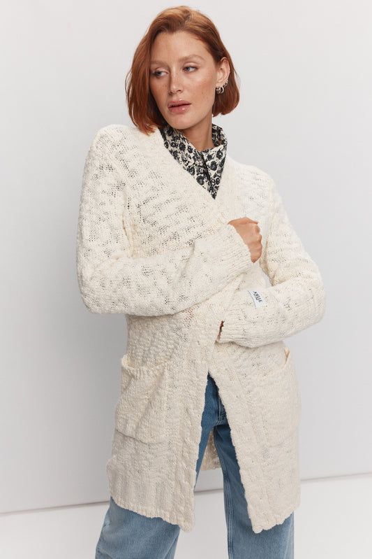 Cream Textured Knit Jacket | Petal