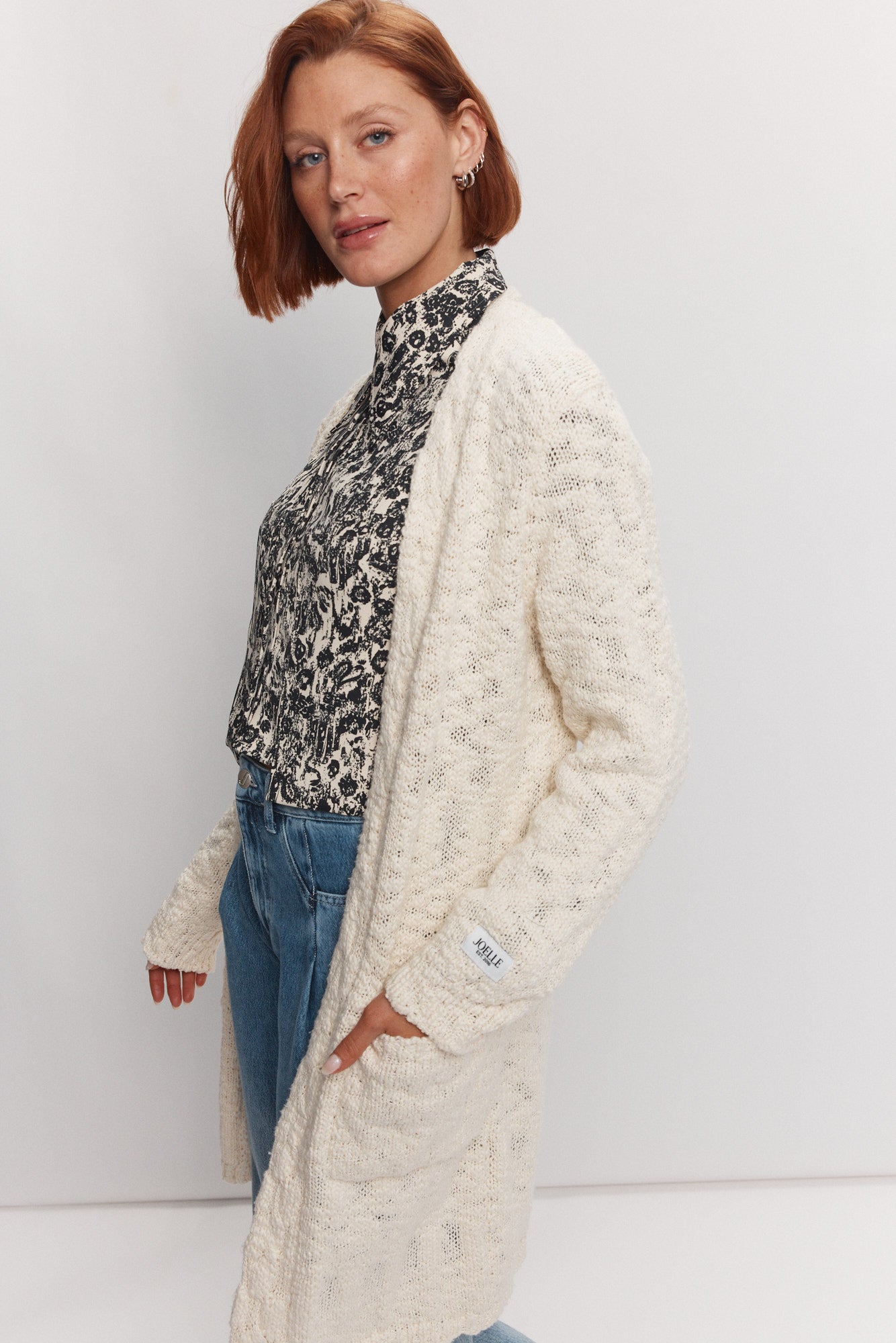 Cream Textured Knit Jacket | Petal