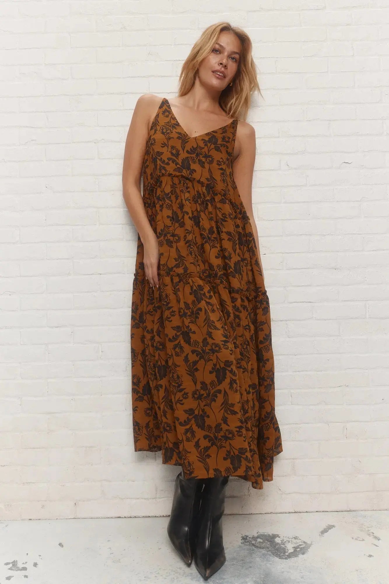 Lexie | Robe longue jaune à imprimé floral