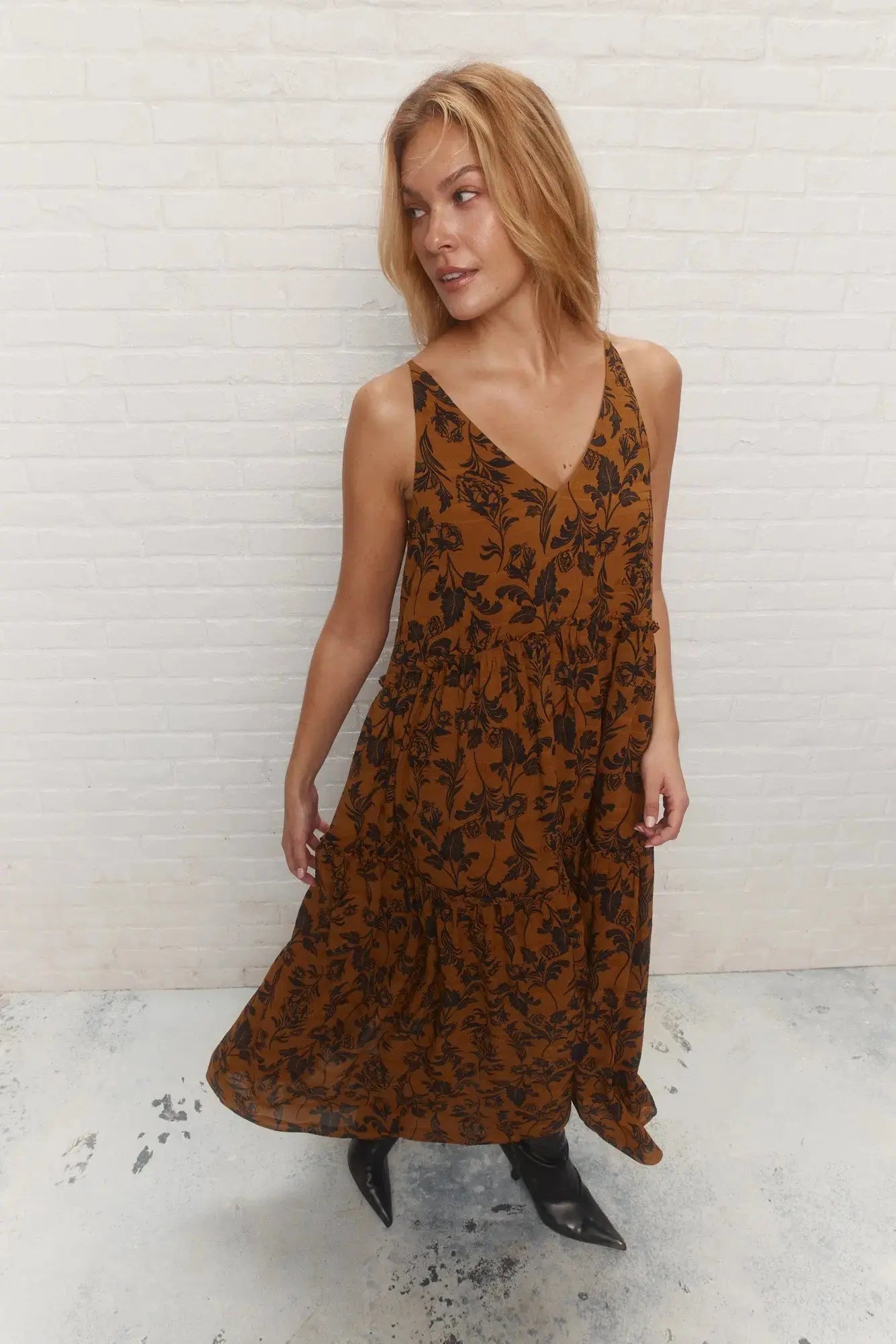 Lexie | Robe longue jaune à imprimé floral