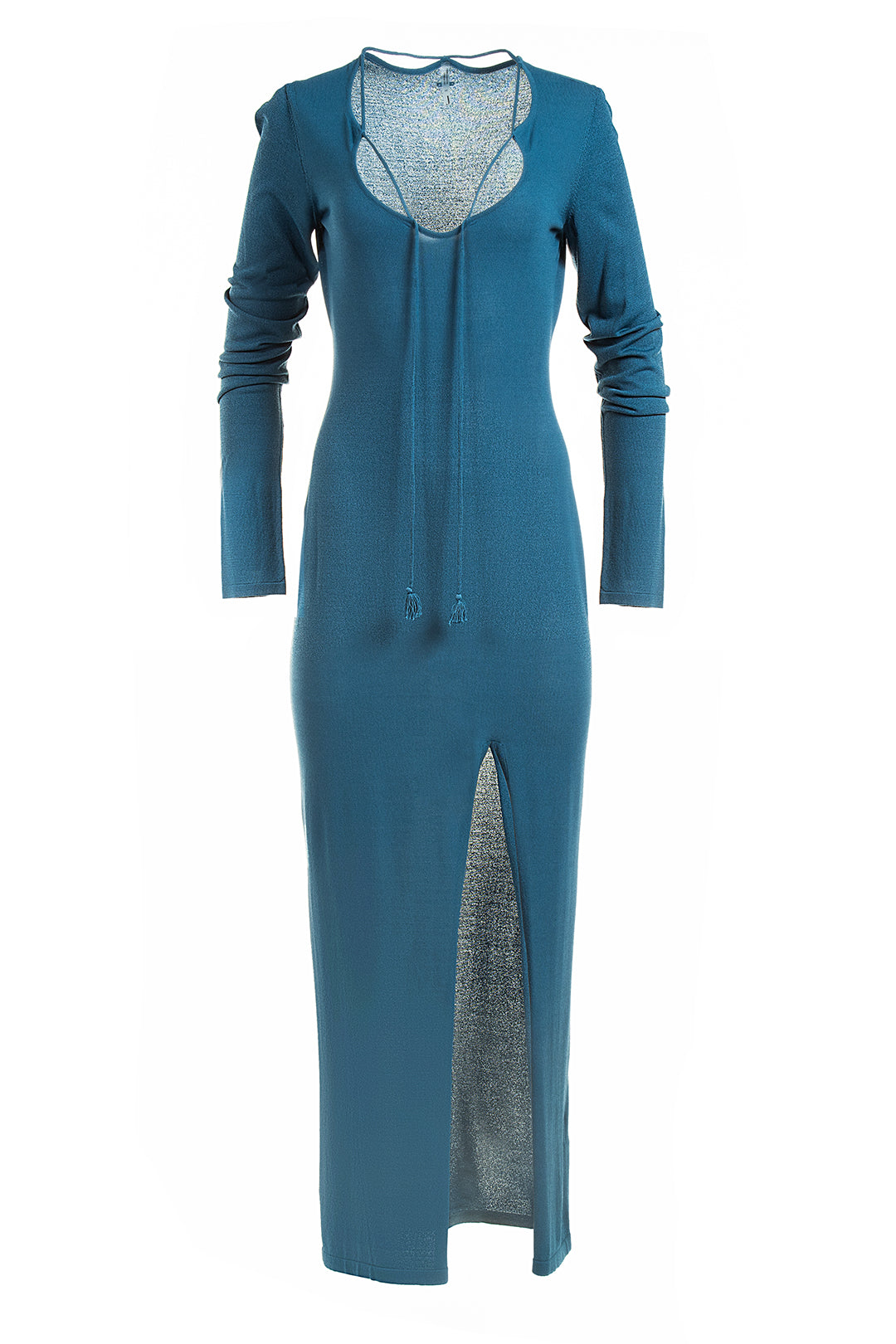 Robe bleu lagon décolletée à cordonnets | Millay
