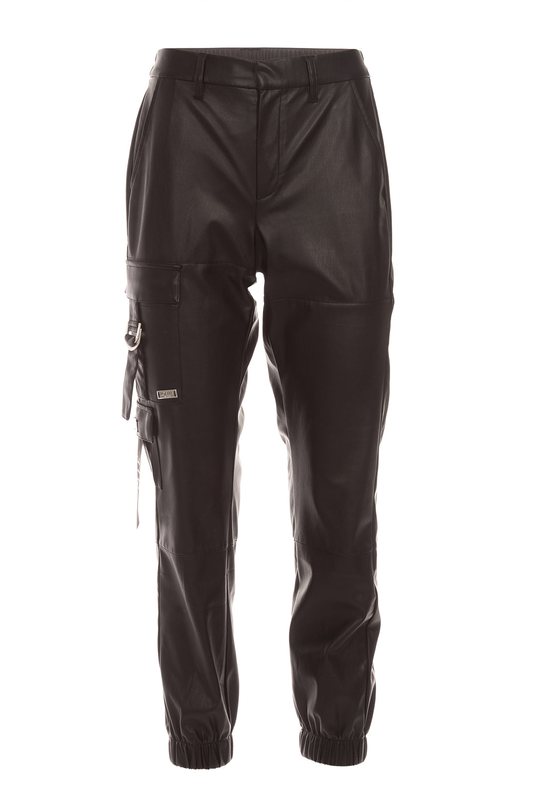 Black leather-effect pants with asymmetrical pockets | Daphne