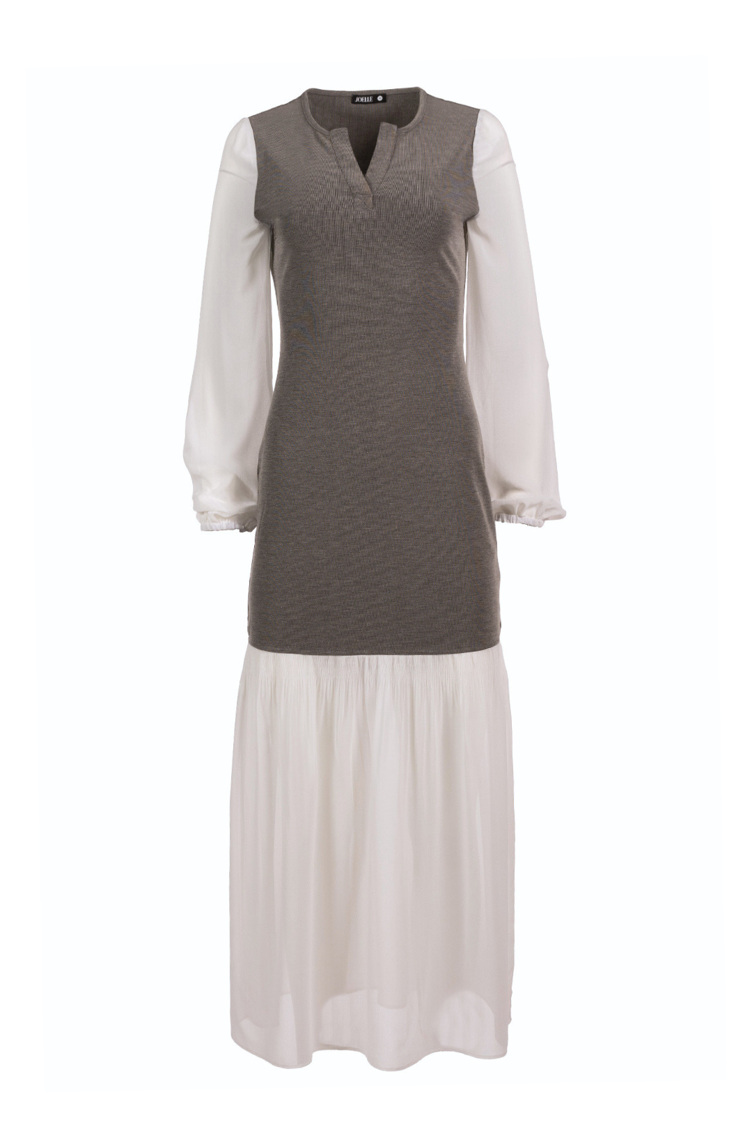 Two-tone dress with long puff sleeves | Lawe