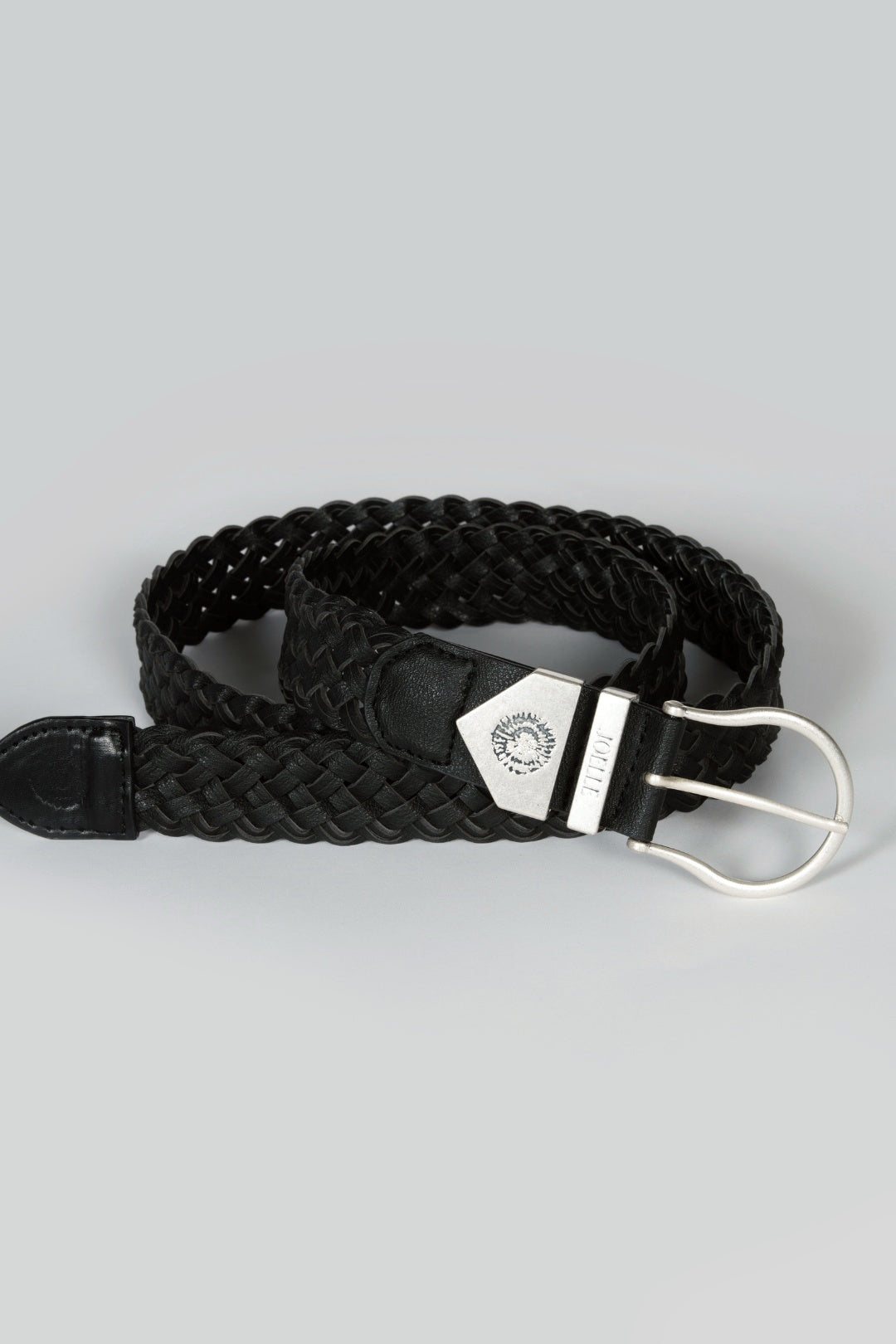 Black braided belt with brushed silver details | Bassett