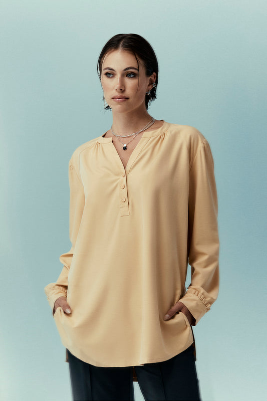 Gold button-down blouse | Tyllie